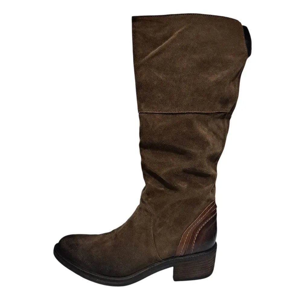 Vic Italian Leather Suede Western Cowgirl Moto Boho Women's Boots Size 37 Brown